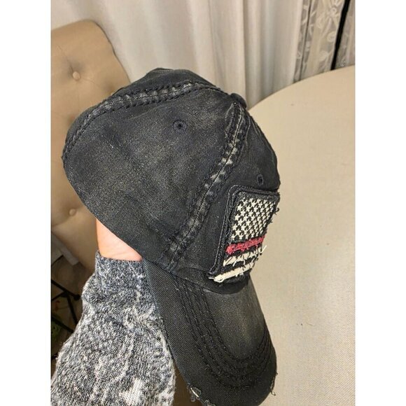 Distressed American Flag Black Hat With Thin Red Line - KBETHOS One Size 100% Co - Picture 9 of 11